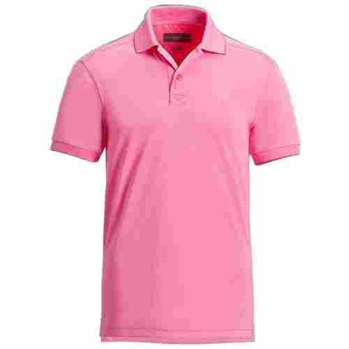 Pink Color Plain Mens Cotton T-Shirt With Collar Neck And Short Sleeves