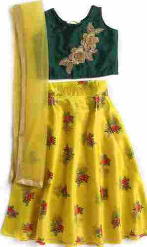 Yellow And Green Ethnic Wear Floral Print Baby Girls Ghagra Choli 
