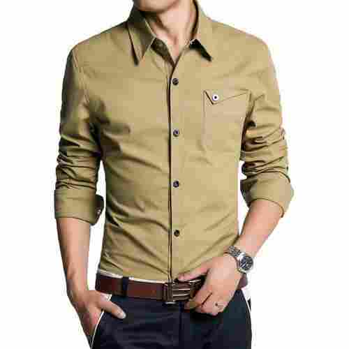 Plain Brown Colour Mens Slim Fit Pure Cotton Full Sleeve Casual Shirt