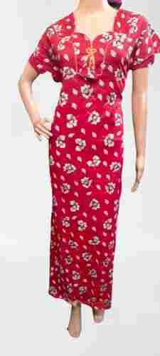 Red and White Color V Neck Flower Printed Half Sleeves Women Maxi 
