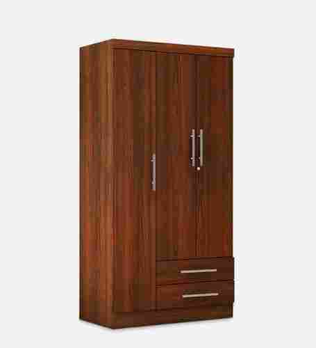 Termite Resistance Brown Wooden Silver Handles Three Door Wardrobe With 2 Drawers