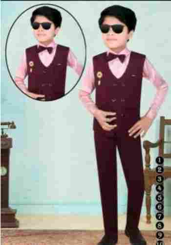Maroon Color Festive And Party Wear Boys Waistcoat And Pant Suit Set