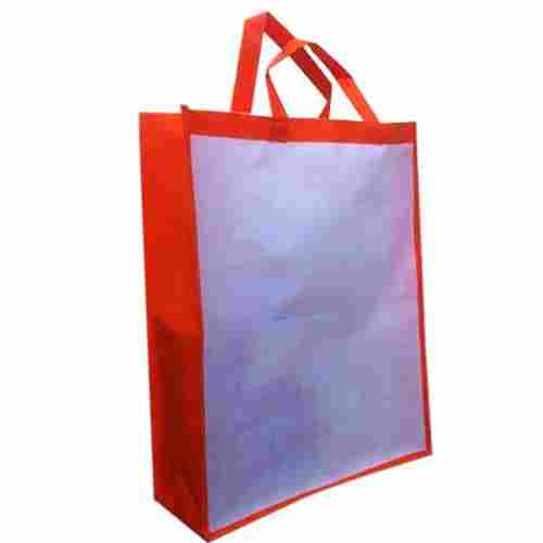 White And Orange Color Non Woven Carry Bags With Handle, Rectangular Shape