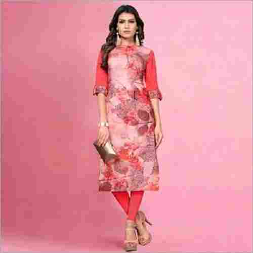 100% Cotton Fabric Comfortable To Wear Pink Flower Printed Color Ladies Casual Suit