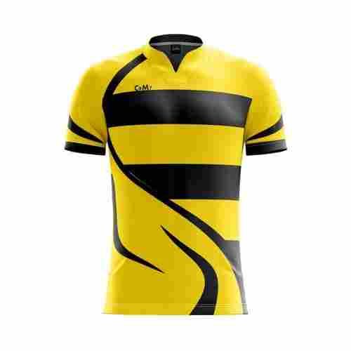 Printed Half Sleeves Yellow And Black Polyester Mens Sports T Shirts
