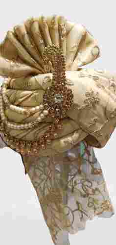 5m, Lightweight Stylish Desginer Golden Color Net Embroidered Wedding Groom Safa For Dulha
