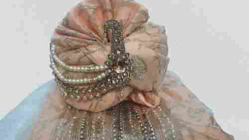 5m, Stylish Trendy Lightweight Peach Color Embroidery Wedding Ethnic Groom Safa For Dulha