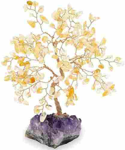 Feng Shui Natural Citrine Gem Stone Money Tree For Home Decoration Showpiece