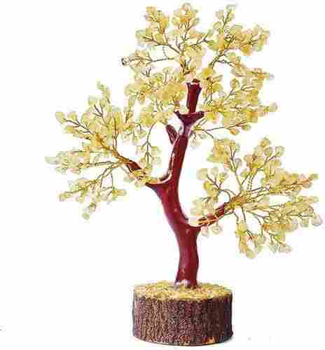 Home Decorative Showpiece Wooden Base Feng Shui Natural Citrine Yellow Color Gem Stone Money Tree