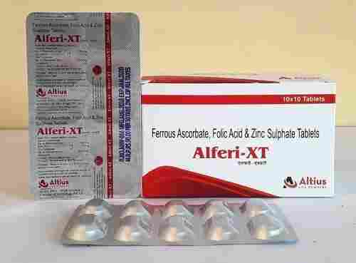 Alferi-Xt Ferrous Ascorbate Folic Acid And Zinc Sulphate Tablets With 10x10 Blister Pack