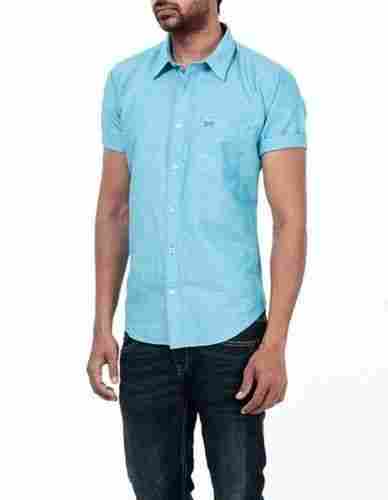 Men Slim Fit Short Sleeves Casual Wear Uni Color Plain Dyed Linen Shirt