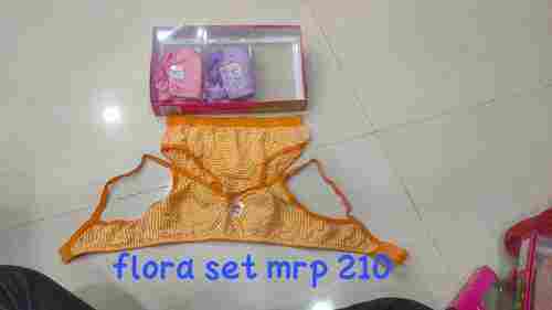 Yellow Color Printed Soft And Comfortable Cotton Floral Panties And Bra Set For Ladies
