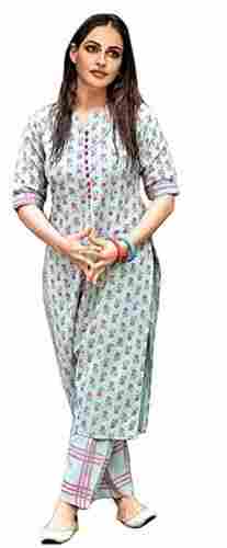 Printed Pattern Pure Cotton Silk Ladies Straight Kurta With Palazzo for Casual Wear