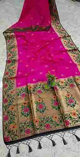 Womens Fancy Beautiful Banarasi Look, Cotton Silk Fabric Saree With Blouse Piece