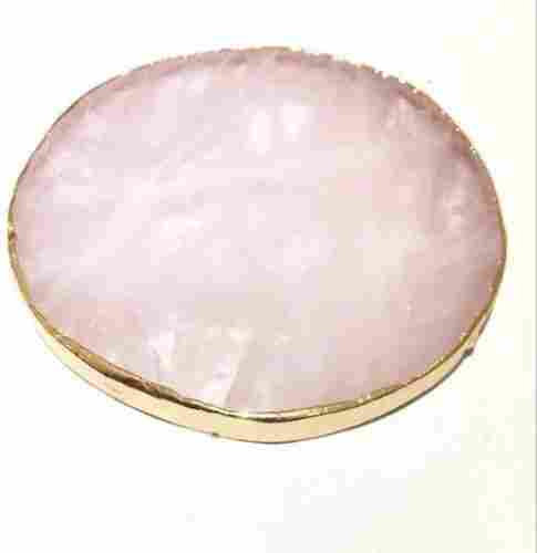 Clear Rose Quartz Stone Coasters With Gold Leaf Rim For Home Decoration