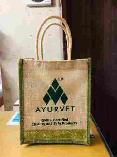 Light Brown Eco-Friendly Rope Handled Printed Natural Jute Carry Bags