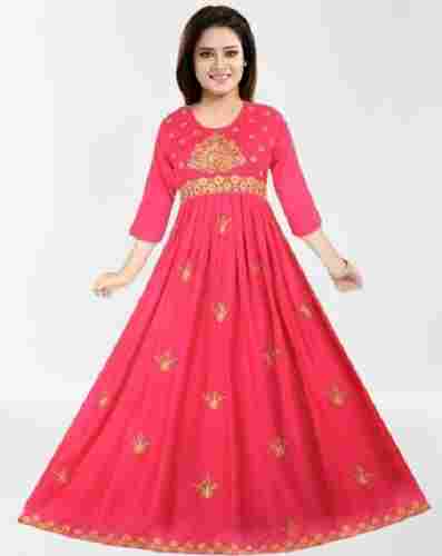Pink Color Modern Embroidered Pure Cotton Full Sleeve Ladies Gown For Party Wear