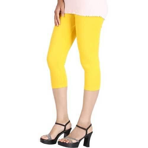 Quick Dry Plain Yellow Colour Stretchable Pure Cotton Capri Leggings With  3/4 Length at Best Price in Madurai