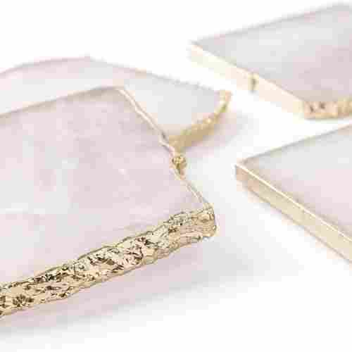 Rose Quartz Coaster Natural Pink Crystal Gold Edge Nearly Square Coasters Drink Coaster Mat Stone Slab Slices