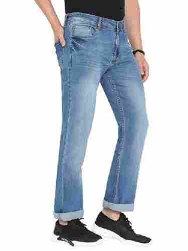 Regular Fit Light Blue 100 Percent Denim Stretchable Jeans For Men