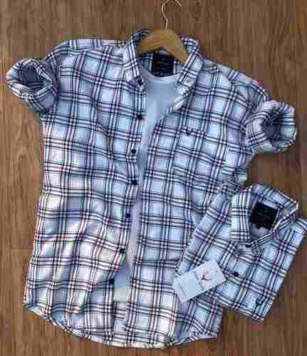 Party Wear Collar Neck Mens Check Shirt In Full Sleeve And Cotton Fabric