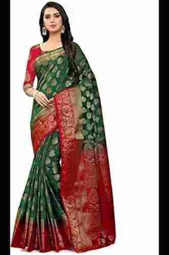 Shrink Resistance Party Wear Dark Green Woven Banarasi Jacquard Art Silk Ladies Sarees