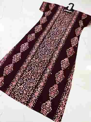 Comfortable and Soft Fabric Brown Colour Printed Closed Neck Half Sleeves Cotton Nighty