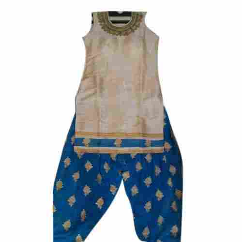 Ethnic Wear Salwar Kameez With Cream And Blue Colour Combination