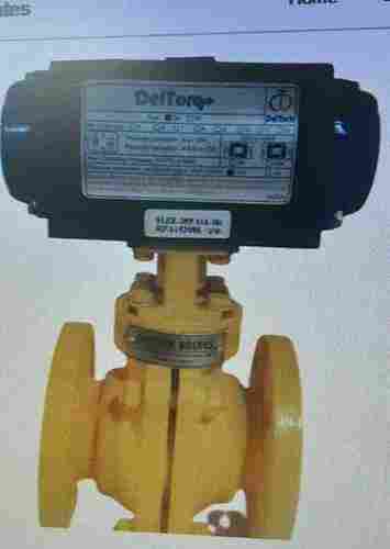 Flange End Connector Type Ptfe Lined Actuated Ball Valve In Yellow Color