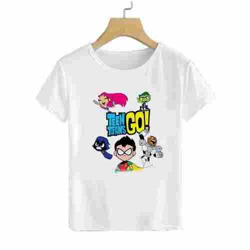 Casual Wear Cartoon Printed T Shirt With White Colour and Polyester Materials