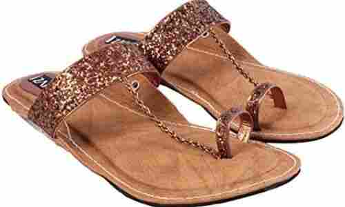 Women Comfortable Zaisha Fancy Wear Flat, Brown Leather Slippers Flip Flop Style