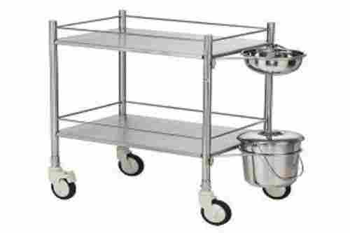 4 Caster Wheel Mount Portable Hospital Dressing Trolley With Bowl And Bucket