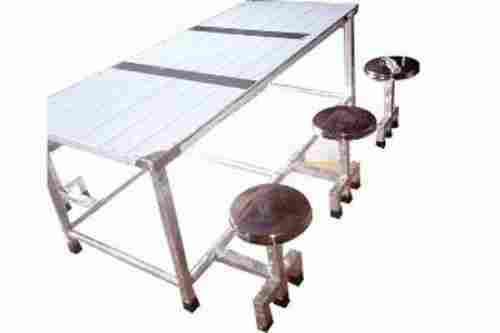 Hospital 3 Seater Powder Coated Stainless Steel Canteen Table With Attached Chair