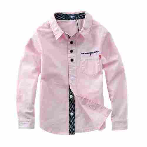 Pink Colour Full Sleeve Kids Shirt With 100% Cotton Materials, Normal Wash