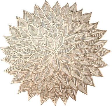 Beautiful Cutwork Flower Leaf Design PVC Round Washable Non Slip Gold Placemats