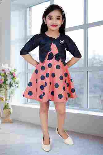 Blue & Pink Color Printed Kids Dress For Party Wear 