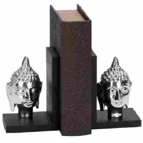 Silver And Black Corrosion-Resistant Heavy-Duty Metal Buddha Bookends, 13x13x9 Cm
