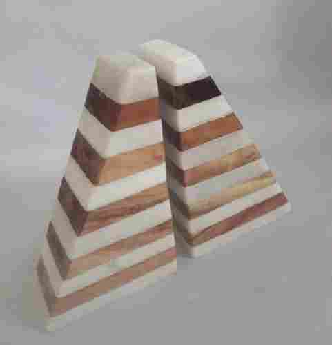 White And Brown Natural Marble And Wooden Bookend For Keeping The Books Upright