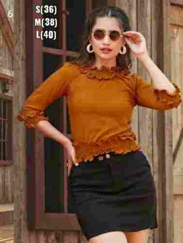Brown Color Fancy Western Stylish Full Sleeve Tops For Women