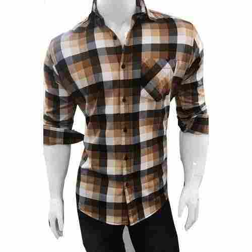 Mens Check Full Sleeve Black With Brown Cotton Casual Shirt 
