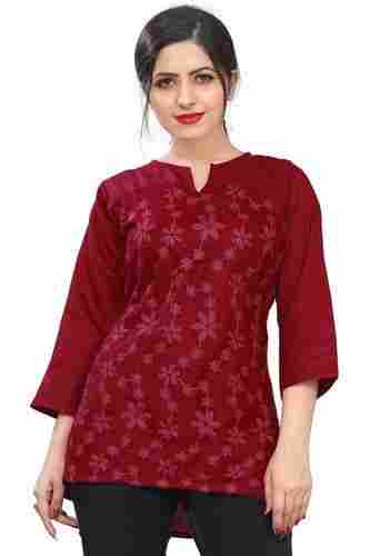 Women Fully Stitched 3/4 Sleeves Maroon Color Top For Casual Wear