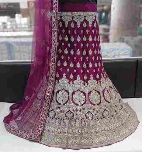 Rani Color Velvet Resham Embroidered Bridal Lehenga 