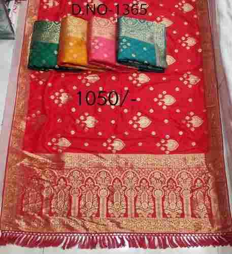 Red Color Silk Zari Work Designer Saree With Blouse Piece For Ladies Party Wear