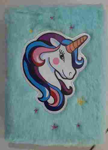 Light Blue Color Unicorn Furry Plush Sequin Personal Notebook Diary