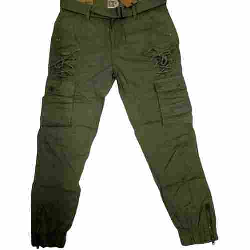 Mens Dark Green Color Comfortable Cargo Pants With Cotton Linen For Casual Wear