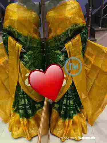 Yellow And Green Designer Bandhej Ghadchola Banarasi Saree With Heavy Zari Work For Ladies