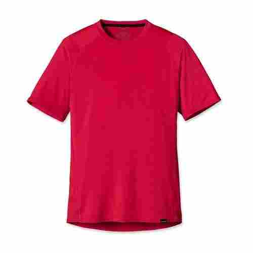 100 Percent Cotton And Skin Friendly Red Plain Round Neck Half Sleeves Mens T-Shirt