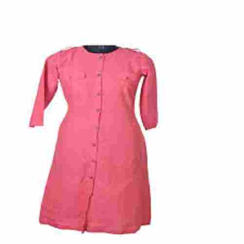 Designer 3/4 Sleeves Pink Color Fancy Ladies Kurtis For Party Wear Round Necked