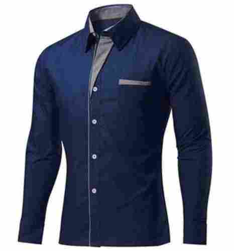 Full Sleeves Navy Blue Color Classic Collar Cotton Mens Shirts For Casual And Regular Wear