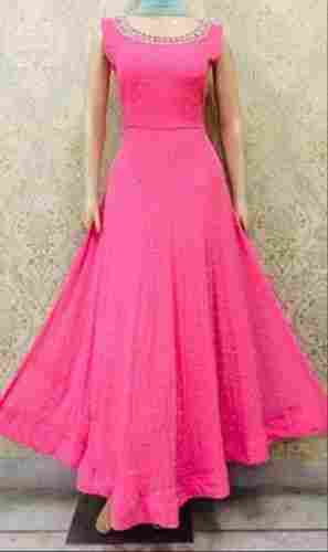 100% Cotton Pink Sleeveless Comfortable Plain Ladies Anarkali Suits With Dupatta